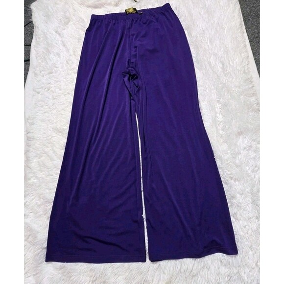 Bob Mackie Wearable Purple Wide-Leg Pull-On Stretch Pants Size Large 34x32 NWT - Picture 1 of 7